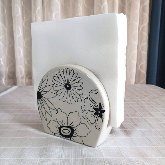 Jay Import Retro Floral Napkin Holder Black/White ~5" High - Picture 7 of 8